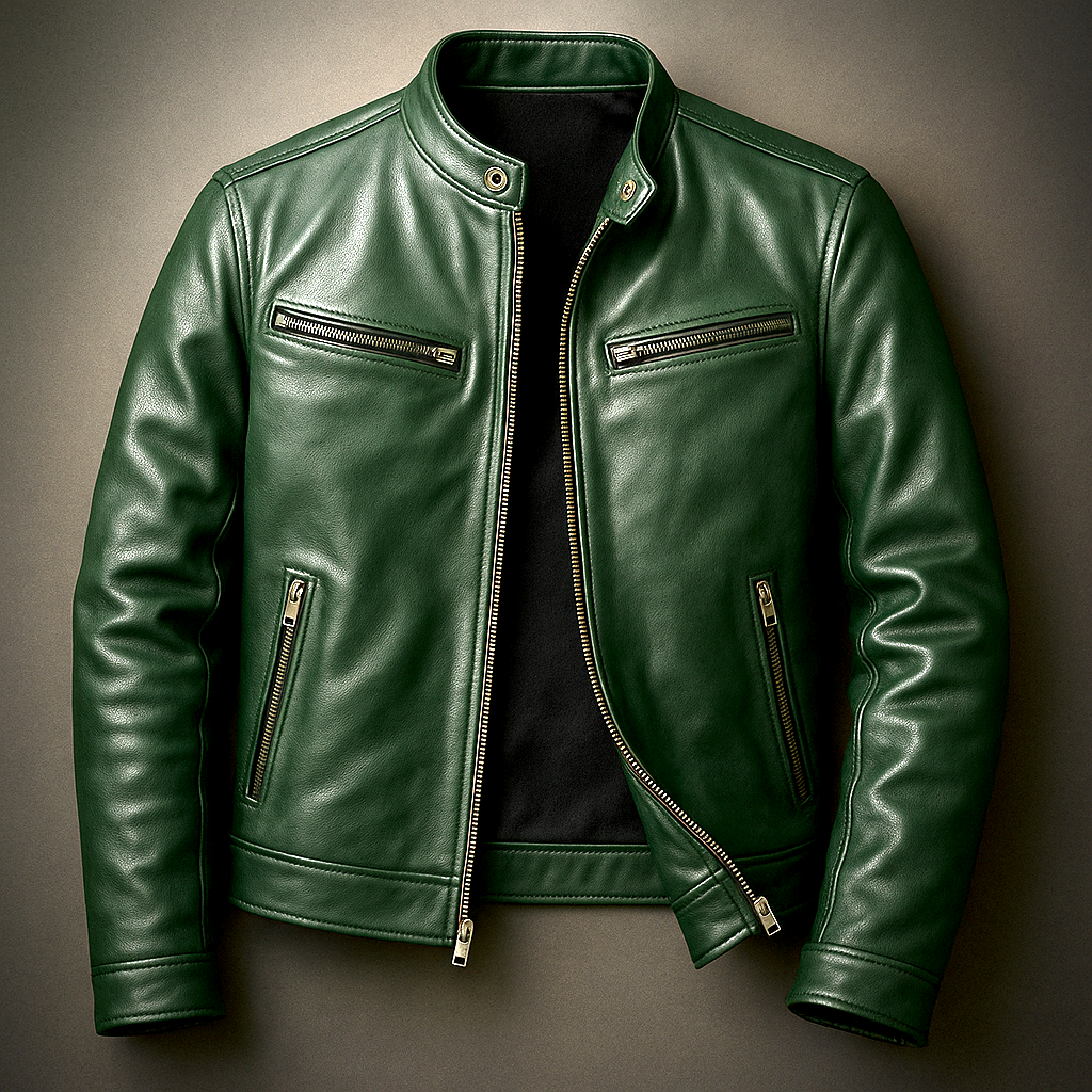 Men's Vintage Leather-Look Jacket with Four Pockets