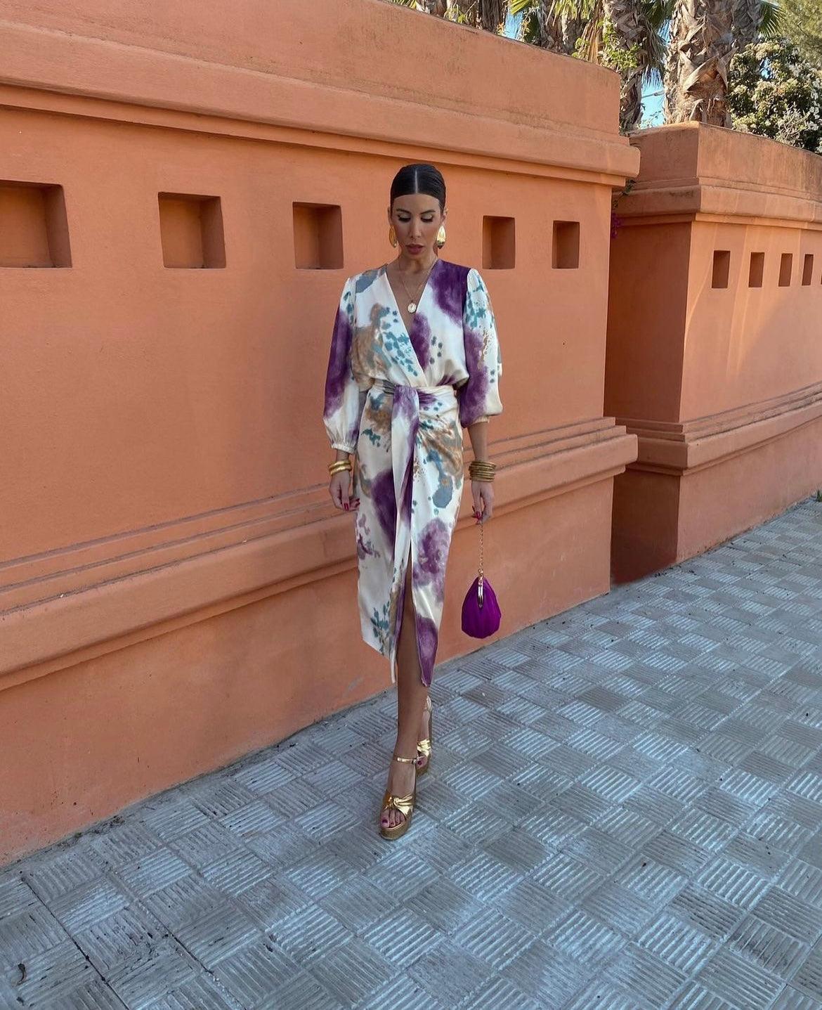 Valeria | Satin Dress with V Cut