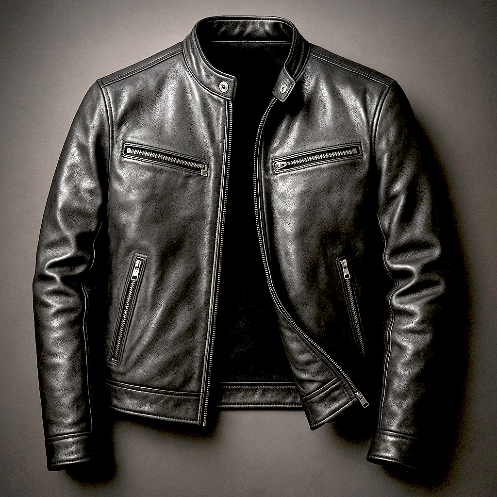 Men's Vintage Leather-Look Jacket with Four Pockets