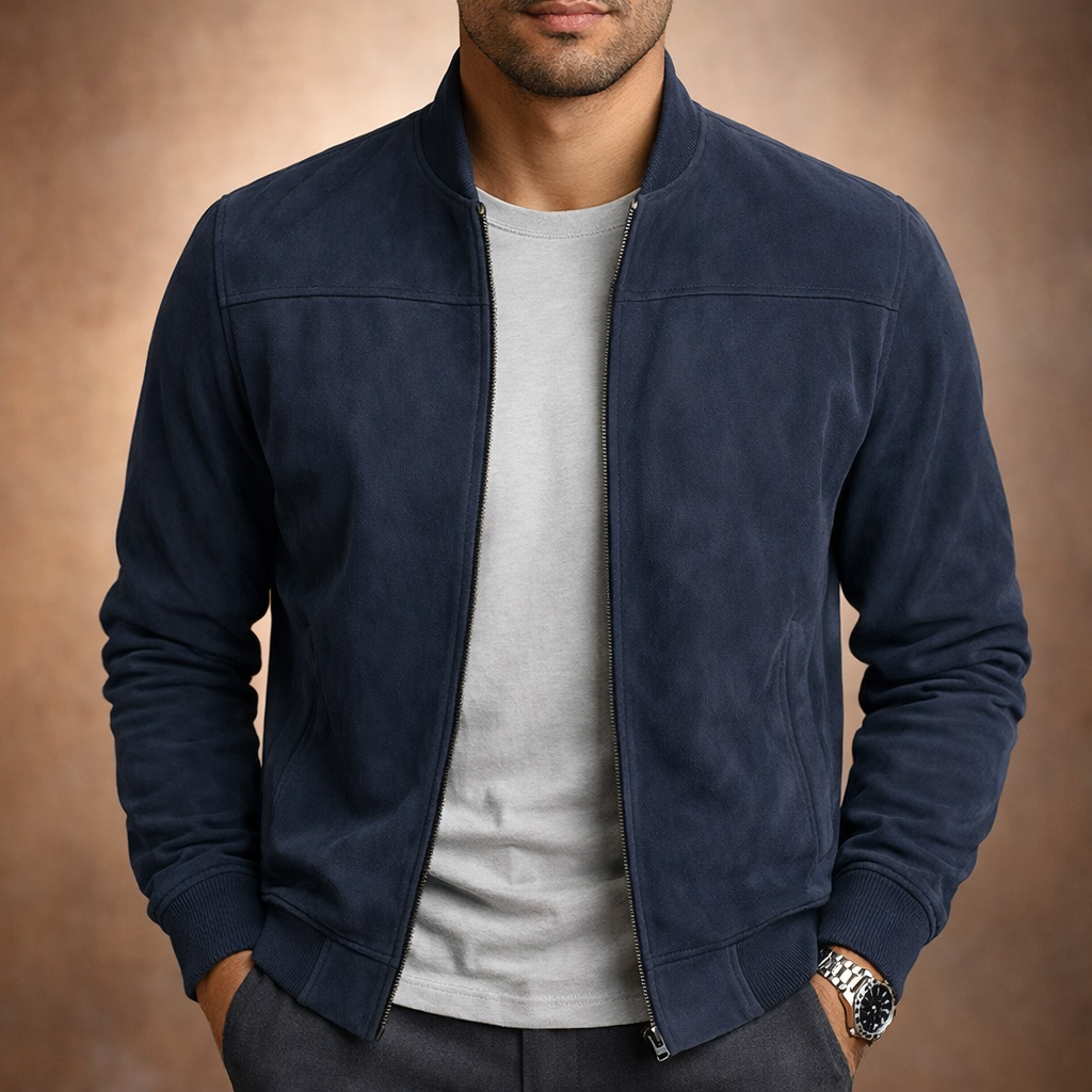 Men's Suede-Look Bomber Jacket – Lightweight Smart Casual