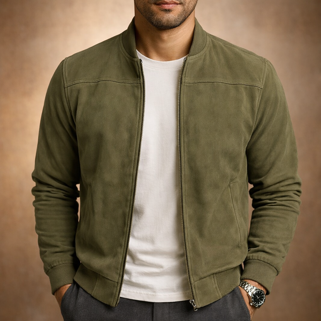 Men's Suede-Look Bomber Jacket – Lightweight Smart Casual