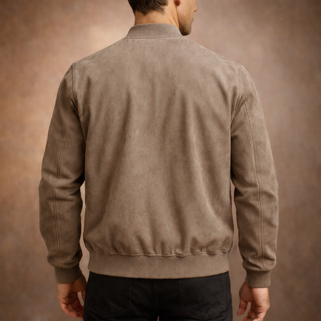 Men's Suede-Look Bomber Jacket – Lightweight Smart Casual
