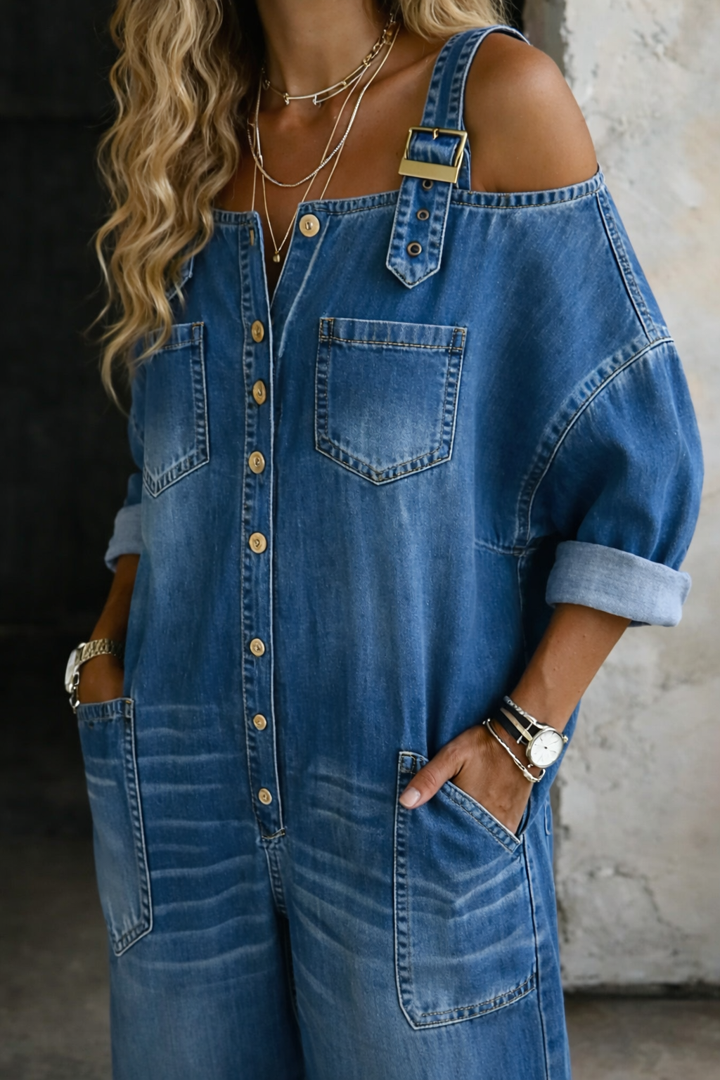 Sofija | Denim Jumpsuit with Open Shoulders