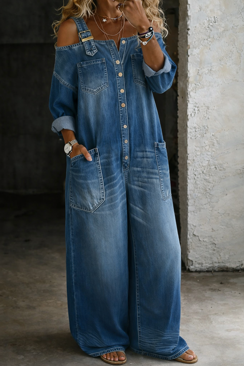 Sofija | Denim Jumpsuit with Open Shoulders