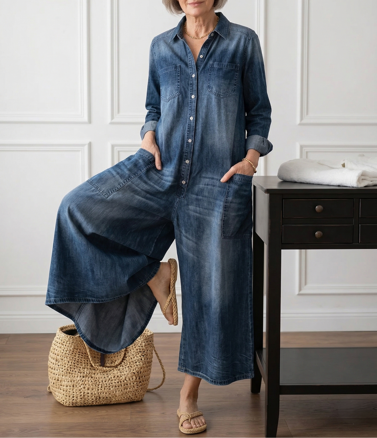 Diana | Vintage Cotton Denim Overall with Buttons
