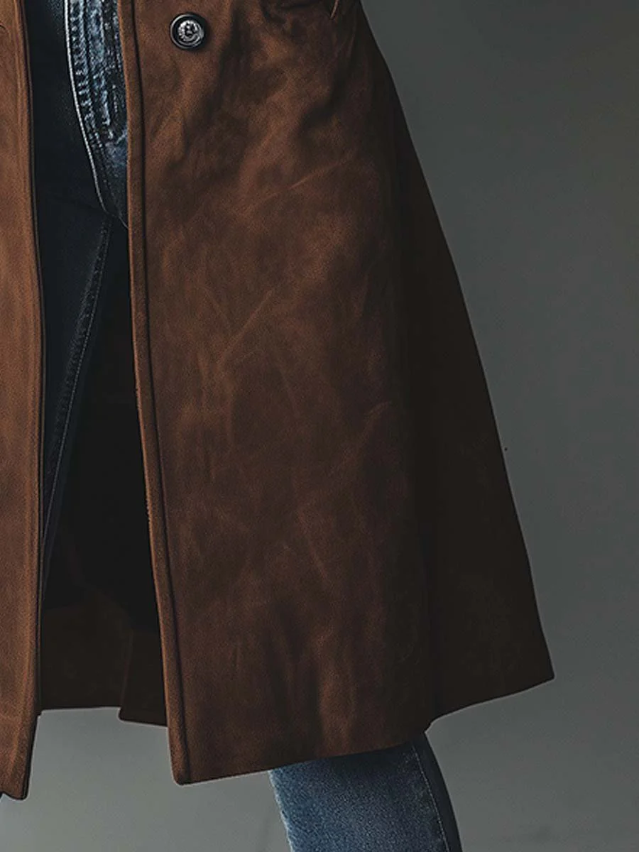 Vintage Suede-Look Trench Coat