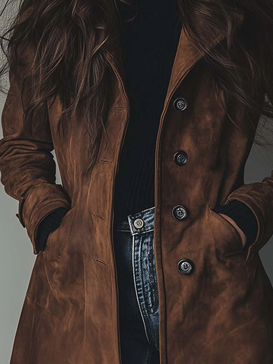 Vintage Suede-Look Trench Coat