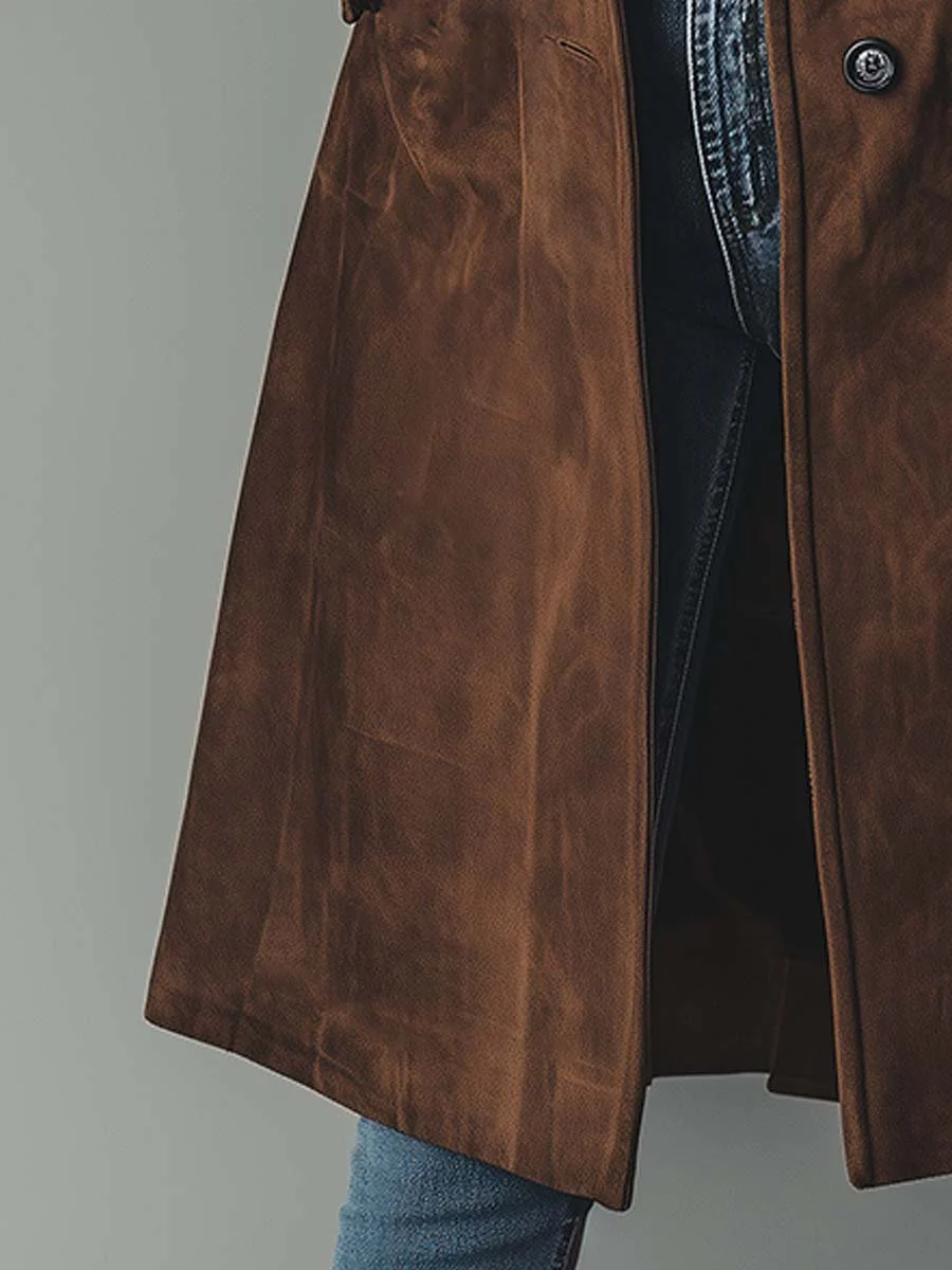 Vintage Suede-Look Trench Coat