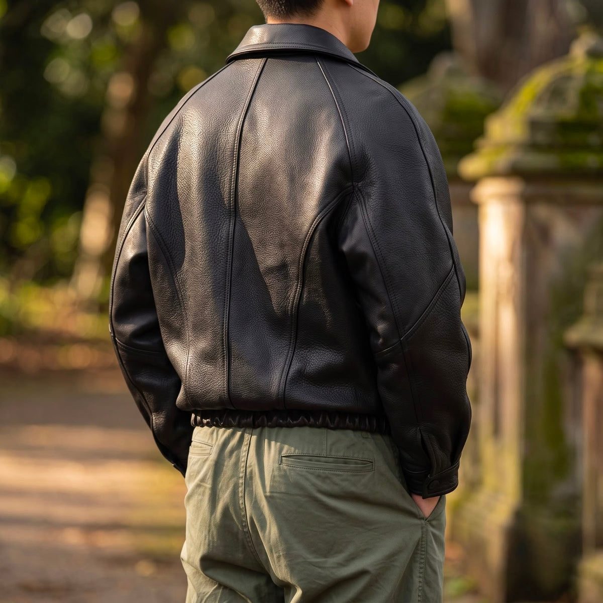 Men's Leather-Look Zip Jacket with Structured Collar