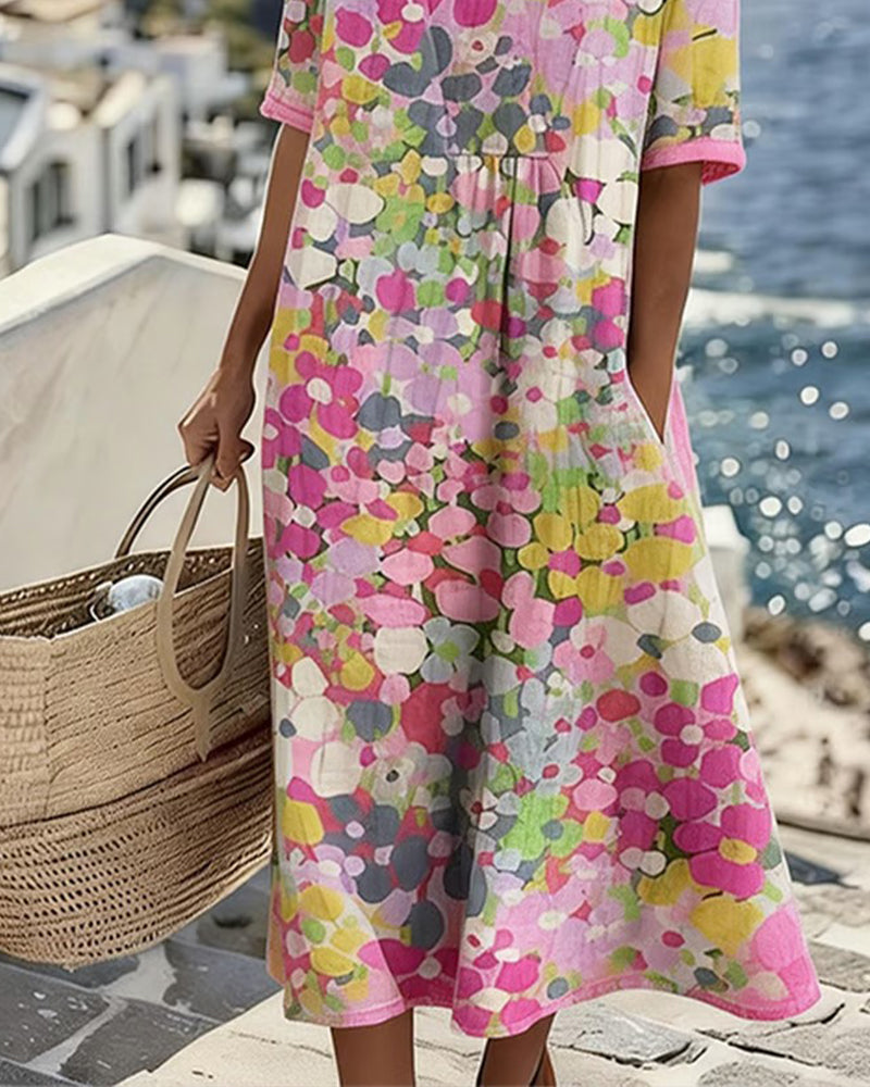 Nefeli™ | Airy Midi Dress with Floral Design