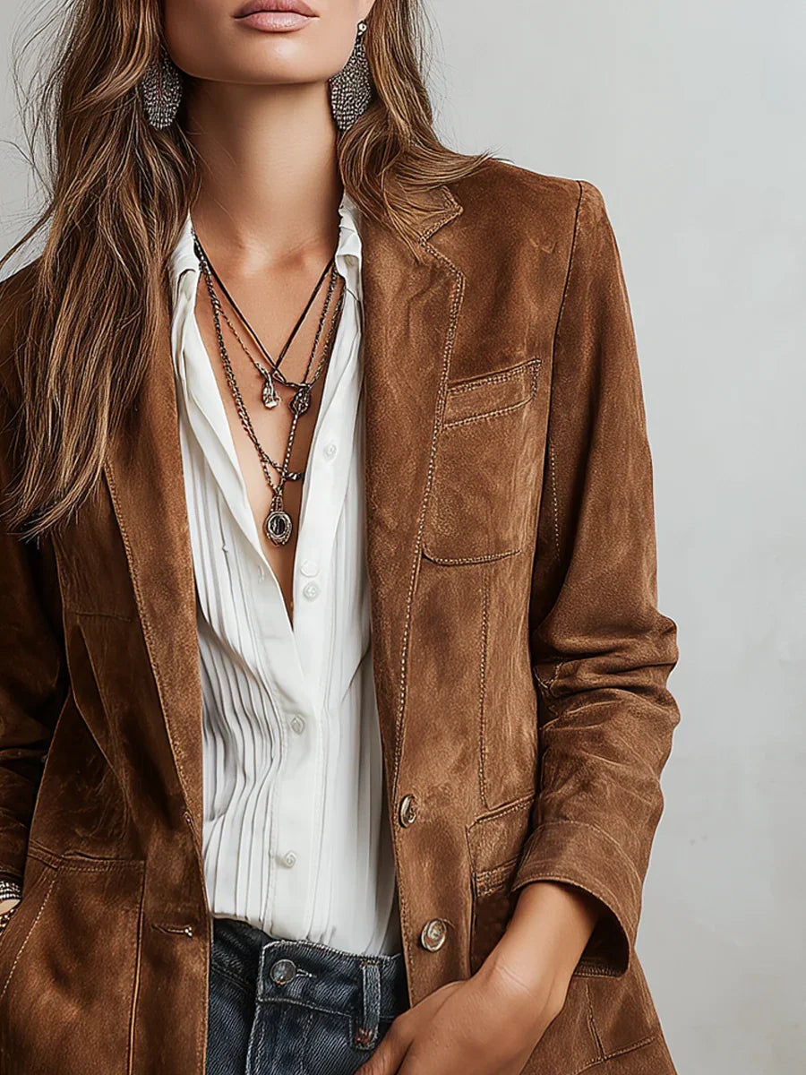 Button-Down Suede-Look Blazer for Women