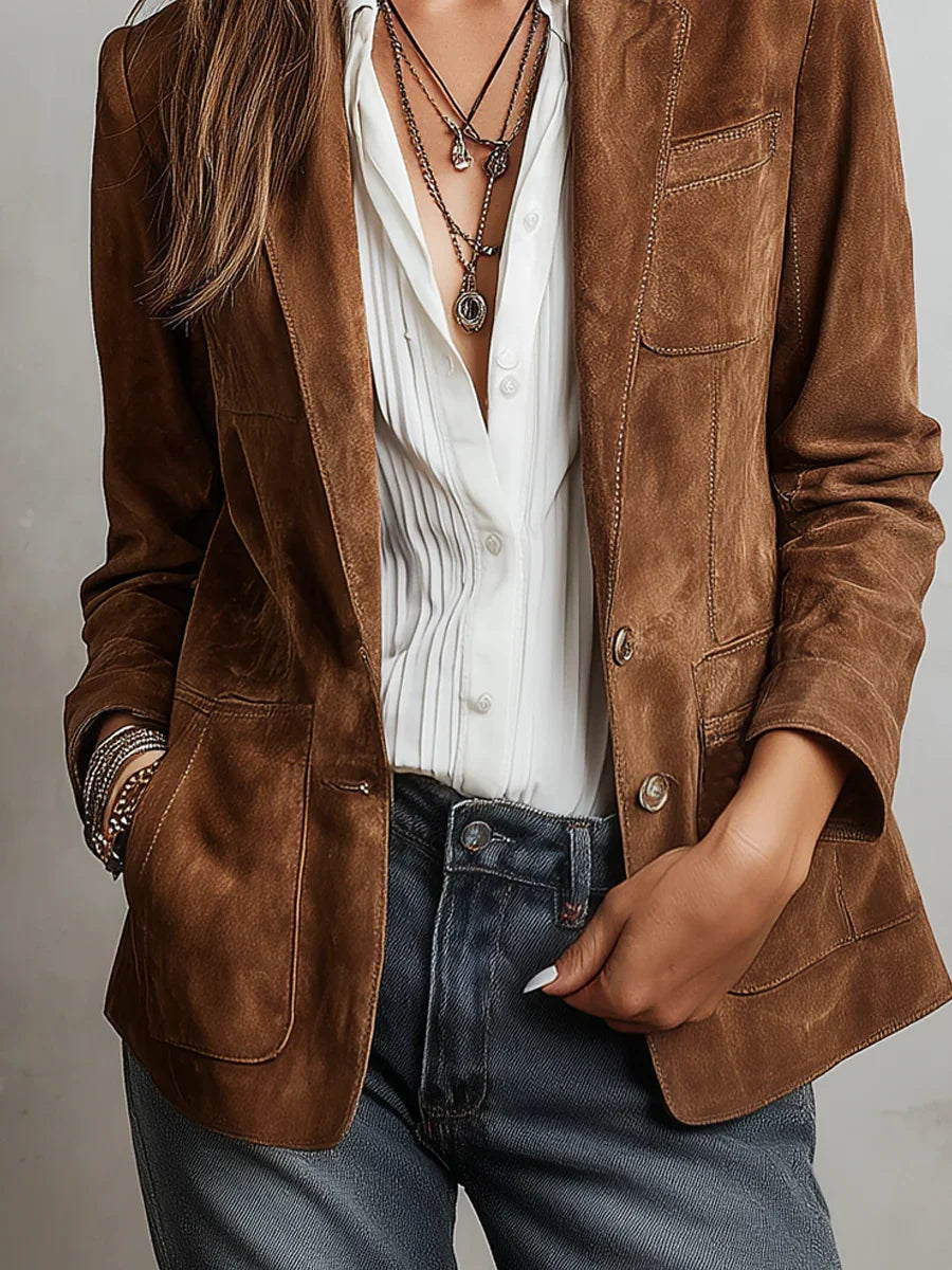 Button-Down Suede-Look Blazer for Women