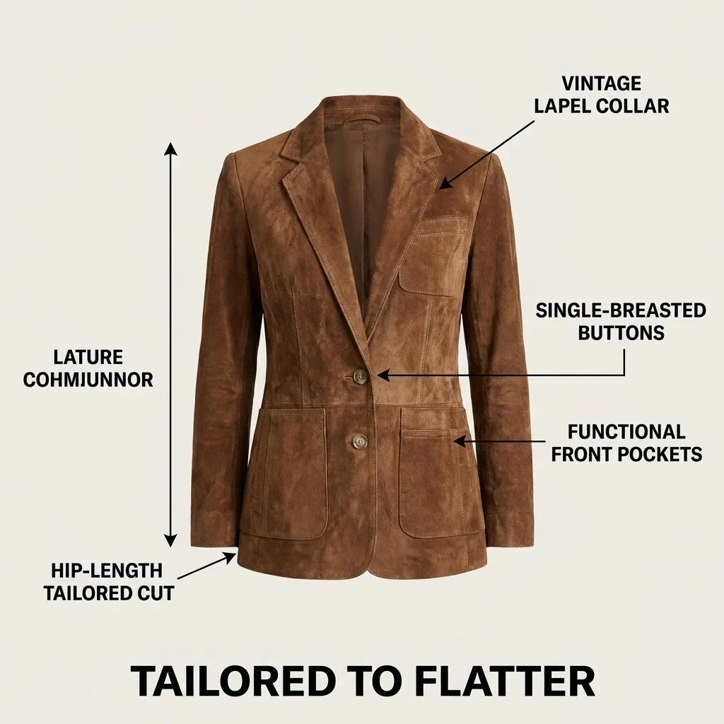 Button-Down Suede-Look Blazer for Women