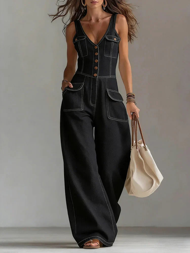 Sofi | Casual Wide Denim Jumpsuit