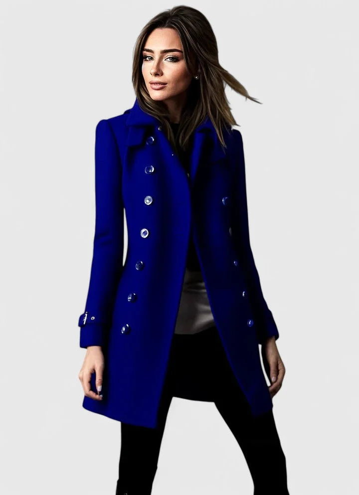 Women's double-breasted notch lapel coat with shoulder epaulets