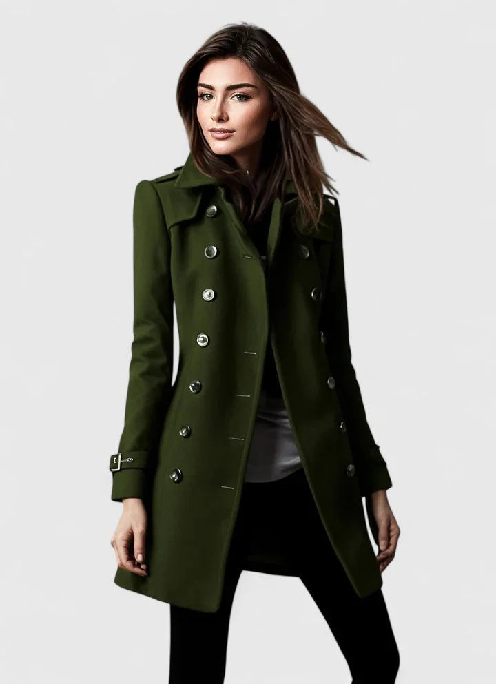Women's double-breasted notch lapel coat with shoulder epaulets