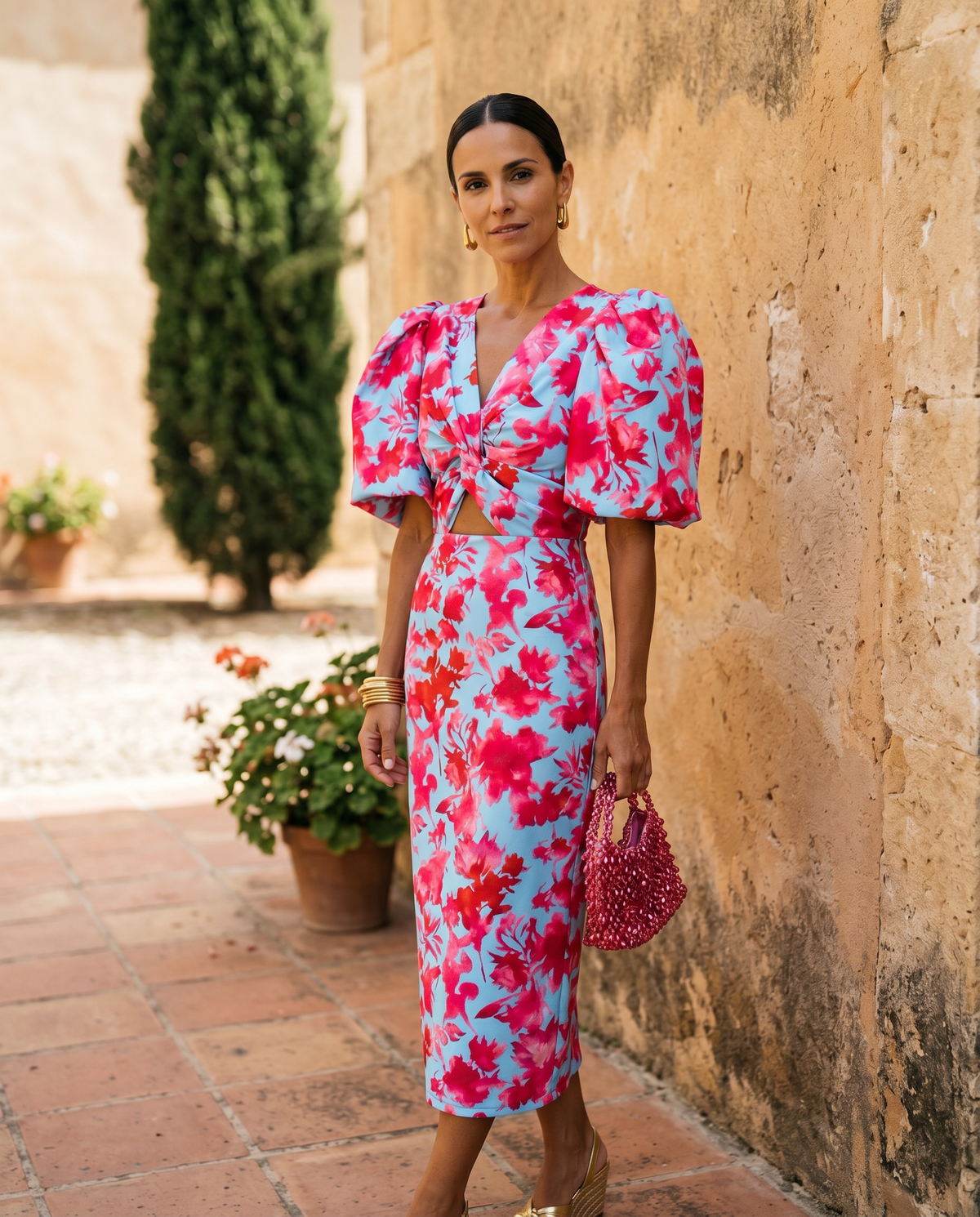 Carla | Midi Dress with Pleated Sleeves