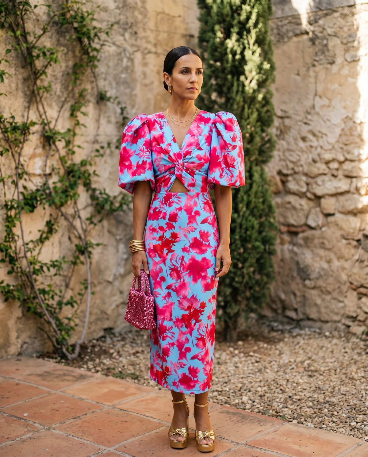 Carla | Midi Dress with Pleated Sleeves