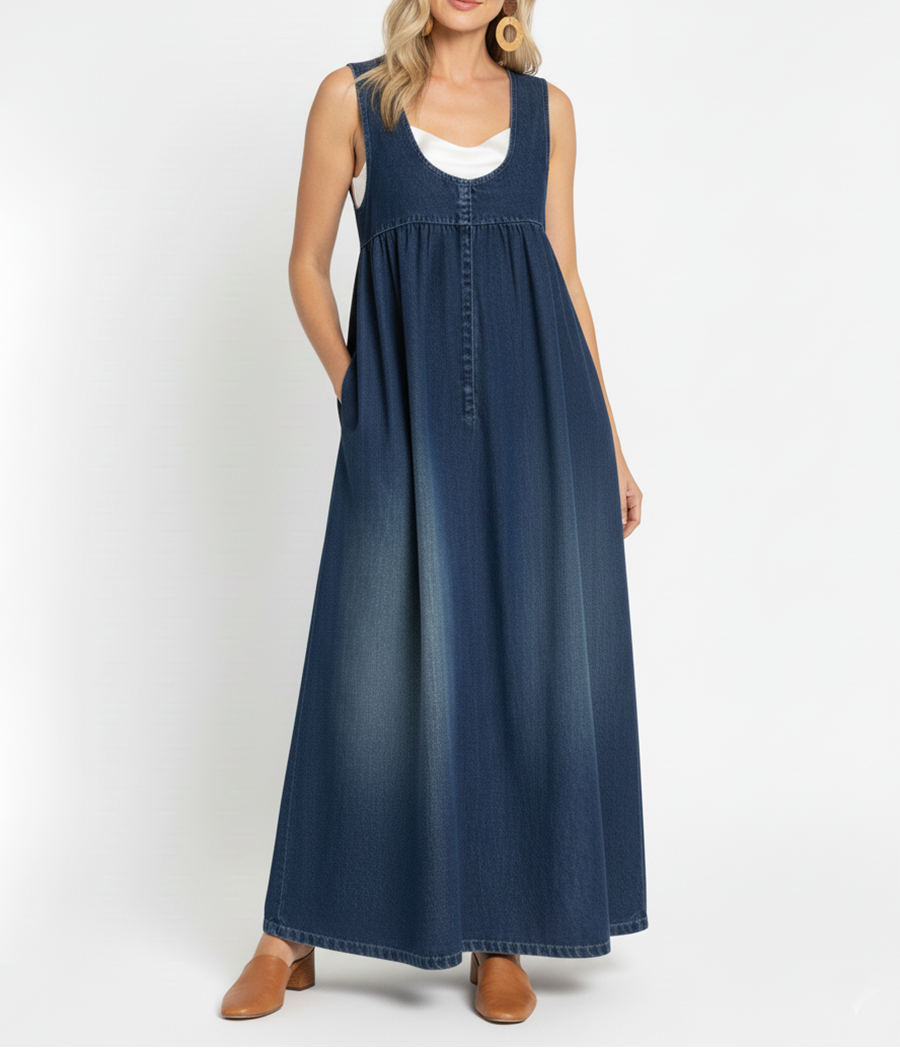 Karen | Vintage Soft Cotton Denim Maxi Dress